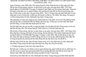 Thông báo 96/TB-VPCP kết luận Phó Thủ tướng Nguyễn Thiện Nhân hội nghị triển khai đề án kiên cố hoá trường lớp học nhà công vụ giáo viên 2008-2012