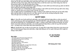 Quyết định  17/2008/QĐ-BTC sửa đổi mức thuế suất thuế xuất khẩu, mức thuế suất thuế NK ưu đãi nhóm mặt hàng trong biểu thuế XK,NK ưu đãi