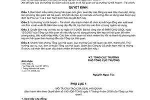 Quyết định  1001/QĐ-TCHQ  mẫu niêm phong hải quan