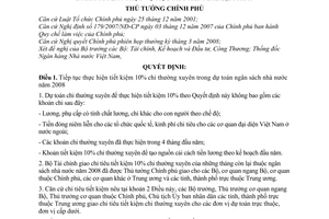 Quyết định 390/QĐ-TTg  điều hành kế hoạch đầu tư xây dựng cơ bản và chi tiêu ngân sách 2008 phục vụ mục tiêu kiềm chế lạm phát