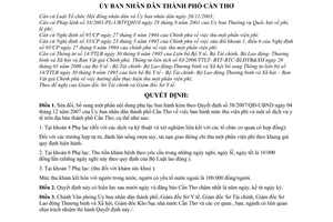 Quyết định  20/2008/QĐ-UBND  mức thu viện phí và một số dịch vụ y tế trên địa bàn thành phố Cần Thơ