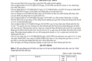 Quyết định 4494/QĐ-CT-THNVDT  bổ sung, điều chỉnh bảng giá tối thiểu các loại xe ô tô