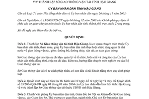 Quyết định 16/2008/QĐ-UBND thành lập Sở Giao thông vận tải Hậu Giang