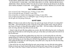 Quyết định 391/QĐ-TTg rà soát, kiểm tra thực trạng việc quản lý quy hoạch, kế hoạch và sử dụng đất NN 5 năm 2006 – 2010 trên cả nước và đất trồng lúa