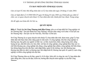 Quyết định 14/2008/QĐ-UBND thành lập Sở Công Thương Hậu Giang