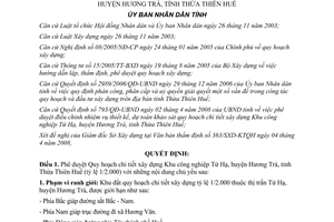 Quyết định 949/QĐ-UBND 2008 Quy hoạch Khu công nghiệp Tứ Hạ huyện Hương Trà Thừa Thiên Huế