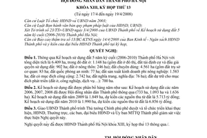 Nghị quyết 08/2008/NQ-HĐND kế hoạch sử dụng đất 5 năm kỳ cuối (2006-2010) thành phố Hà Nội