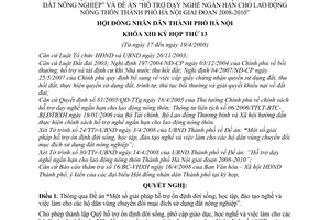 Nghị quyết 04/2008/NQ-HĐND đề án: “hỗ trợ ổn định đời sống, học tập, đào tạo nghề, việc làm, dạy nghề ngắn hạn cho lao động nông thôn Hà Nội 2008-2010