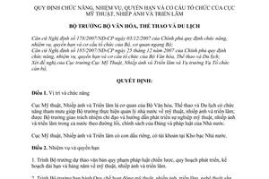 Quyết định  35/2008/QĐ-BVHTTDL quy định chức năng, nhiệm vụ, quyền hạn và cơ cấu tổ chức của cục mỹ thuật, nhiếp ảnh và triển lãm