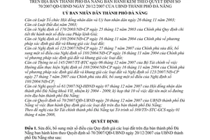 Quyết định 25/2008/QĐ-UBND sửa đổi quy định giá các loại đất trên địa bàn Đà Nẵng  kèm theo QĐ 70/2007/QĐ-UBND