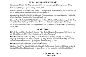 Quyết định 650/2008/QĐ-UBND báo cáo hệ thống chỉ tiêu thống kê ngành xây dựng Phú Yên