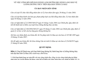 Quyết định 10/2008/QĐ-UBND giới hạn hành lang đường bộ bảo vệ luồng đường thủy Cà Mau