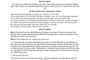 Quyết định 33/2008/QĐ-UBND  hệ thống chỉ tiêu theo dõi, giám sát chương trình mục tiêu quốc gia giảm nghèo giai đoạn 2006-2010