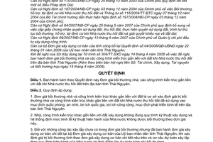 Quyết định 23/2008/QĐ-UBND  Đơn giá bồi thường nhà, các công trình kiến trúc gắn liền với đất khi Nhà nước thu hồi đất trên địa bàn tỉnh Thái nguyên