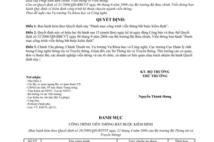 Quyết định  26/2008/QĐ-BTTTT  danh mục công trình viễn thông bắt buộc kiểm định