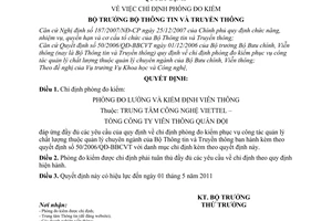 Quyết định  630/QĐ-BTTTT  chỉ định phòng đo kiểm