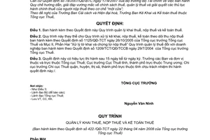 Quyết định  422/QĐ-TCT  Quy trình quản lý khai thuế, nộp thuế và kế toán thuế