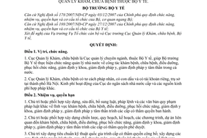 Quyết định  16/2008/QĐ-BYT  quy định chức năng, nhiệm vụ, quyền hạn và cơ cấu tổ chức của Cục Quản lý khám, chữa bệnh thuộc Bộ Y tế