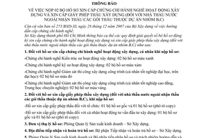 Thông báo 2687/TB-VP nộp 02 bộ hồ sơ cấp chứng chỉ hành nghề hoạt động xây dựng cấp giấy phép thầu xây dựng