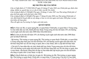 Quyết định  721/QĐ-BTC  giao chỉ tiêu tiết kiệm 10% chi thường xuyên ngân sách nhà nước  2008