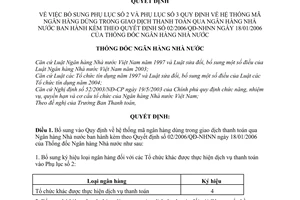 Quyết định  10/2008/QĐ-NHNN quy định hệ thống mã ngân hàng dùng trong giao dịch thanh toán qua Ngân hàng Nhà nước kèm theo QĐ 02/2006/QĐ-NHNN