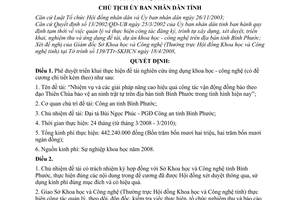 Quyết định  866/QĐ-UBND  phê duyệt triển khai thực hiện đề tài nghiên cứu ứng dụng khoa học - công nghệ năm 2008