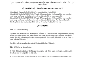 Quyết định  36/2008/QĐ-BVHTTDL quy định chức năng, nhiệm vụ, quyền hạn và cơ cấu tổ chức của Cục Điện ảnh