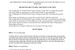 Quyết định  38/2008/QĐ-BVHTTDL quy định chức năng, nhiệm vụ, quyền hạn và cơ cấu tổ chức của Vụ Pháp chế