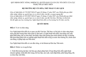 Quyết định 39/2008/QĐ-BVHTTDL  chức năng, nhiệm vụ, quyền hạn và cơ cấu tổ chức của Cục Nghệ thuật biểu diễn