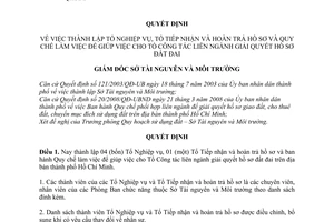 Công văn 233/QĐ-TNMT-QHSDĐ thành lập Tổ Nghiệp vụ,Tổ Tiếp nhận hoàn trả hồ sơ