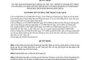 Quyết định 29/QĐ-SVHTT&DL trình tự giải quyết thủ tục hành chính