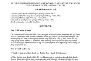 Quyết định  51/2008/QĐ-TTg  chính sách hỗ trợ của nhà nước đối với cơ sở sản xuất kinh doanh dành riêng cho người lao động tàn tật