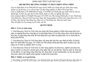 Quyết định  55/2008/QĐ-BNN  quy định chức năng, nhiệm vụ, quyền hạn và cơ cấu tổ chức của Viện Khoa học thuỷ lợi Việt Nam