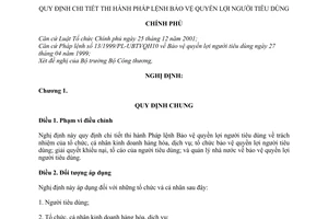 Nghị định 55/2008/NĐ-CP hứơng dẫn Pháp lệnh bảo vệ quyền lợi người tiêu dùng