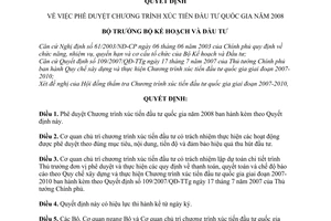 Quyết định  505/QĐ-BKH  phê duyệt Chương trình xúc tiến đầu tư quốc gia năm 2008