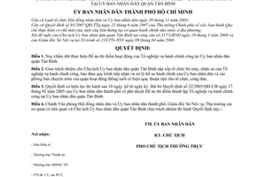 Quyết định  33/2008/QĐ-UBND  chấm dứt thực hiện Đề án thí điểm hoạt động của Tổ nghiệp vụ hành chính công tại Ủy ban nhân dân quận Tân Bình
