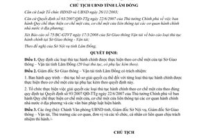 Quyết định 1069/QĐ-UBND 2008 thủ tục hành chính cơ chế một cửa sở giao thông Lâm Đồng