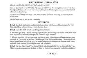 Quyết định 1070/QĐ-UBND năm 2008 thủ tục hành chính một cửa Sở Y tế Lâm Đồng