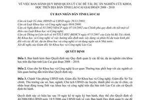 Quyết định 13/2008/QĐ-UBND quản lý đề tài dự án nghiên cứu khoa học