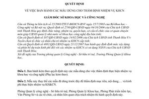 Quyết định 51/QĐ-SKHCN mẫu dùng cho thẩm định nhiệm vụ khoa học và công nghệ