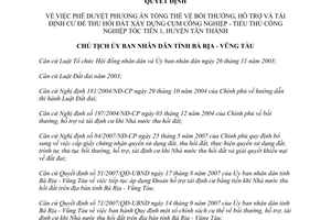 Quyết định 1532/QĐ-UBND 2008 bồi thường hỗ trợ tái định cư thu hồi đất cụm công nghiệp Tóc Tiên Bà Rịa Vũng Tàu
