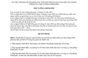 Quyết định  442/QĐ-TTg  thành lập Tổ công tác chuyên trách cải cách thủ tục hành chính của Thủ tướng Chính phủ