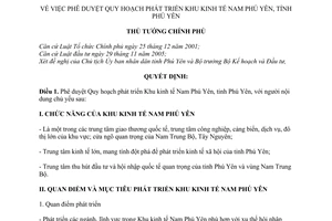 Quyết định 53/2008/QĐ-TTg phê duyệt Quy hoạch phát triển Khu kinh tế Nam Phú Yên, tỉnh Phú Yên