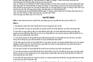 Quyết định  09/2008/QĐ-UBND bảng giá các loại đất áp dụng trên địa bàn tỉnh Bến Tre 2008