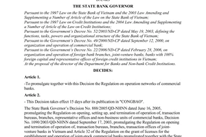 Decision No. 13/2008/QD-NHNN of April 29, 2008 promulgating the regulation on operation networks of commercial banks