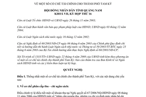 Nghị quyết 104/2008/NQ-HĐND một số cơ chế tài chính cho thành phố Tam Kỳ Quảng nam