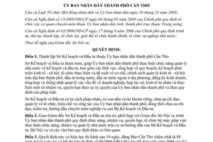 Quyết định 25/2008/QĐ-UBND thành lập Sở Kế hoạch và Đầu tư thành phố Cần Thơ