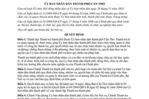 Quyết định số 27/2008/QĐ-UBND Thành lập Thanh tra thành phố Cần Thơ