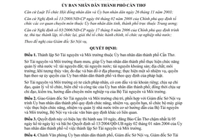 Quyết định 30/2008/QĐ-UBND thành lập Sở Tài nguyên Môi trường Cần Thơ