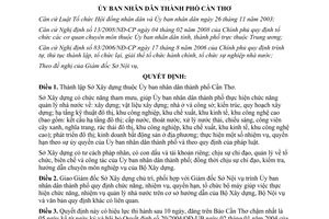 Quyết định số 31/2008/QĐ-UBND Thành lập Sở Xây dựng Cần Thơ